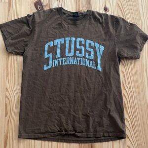 Stussy Brown Tee with Light Blue Arch Logo (Large)